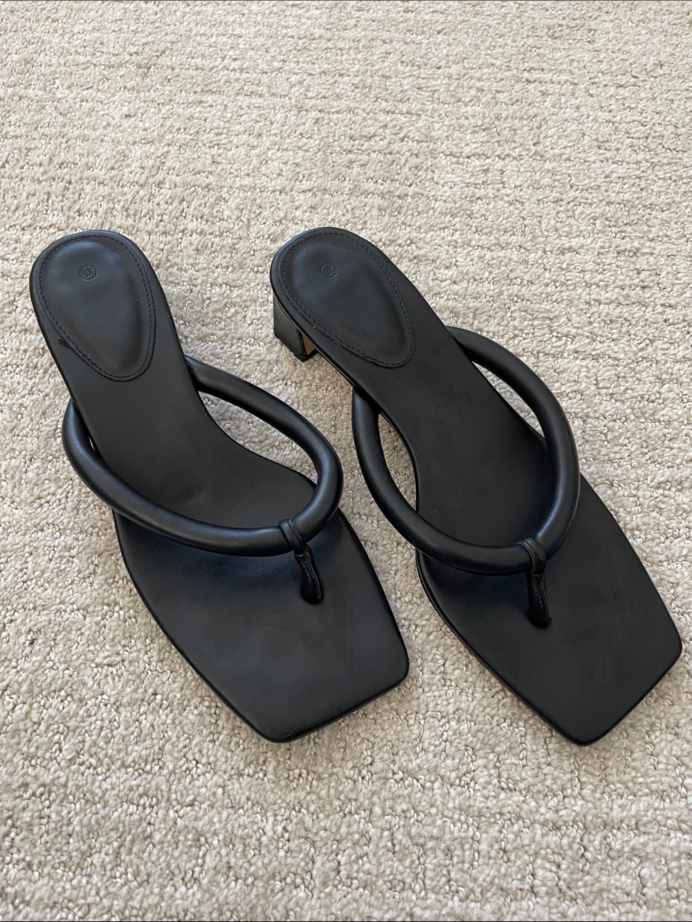 Women’s Black Square-Toe Thong Block Heels